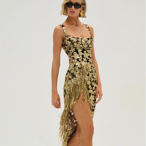 For Love & Lemons Anisa Fringe Midi Dress - Picture 1 of 6